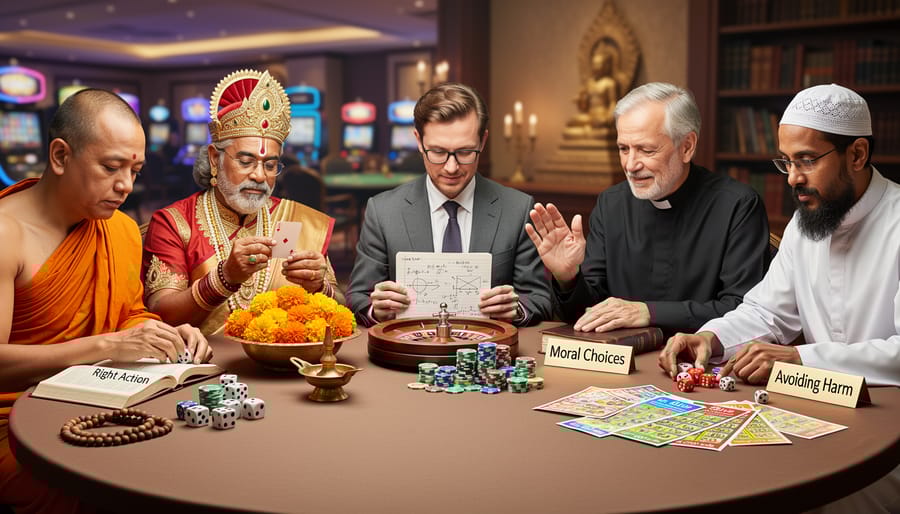 Diverse group of people in prayer and meditation reflecting different faith traditions